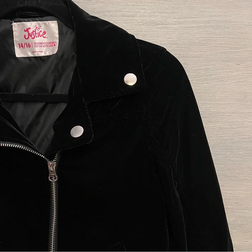 Justice Black Velvet‎ Motercycle Style Jacket Girl’s 14/16 Like New
